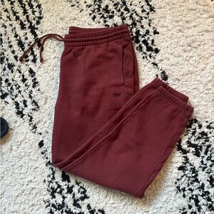 TNA SweetFleece Boyfriend Maroon joggers.